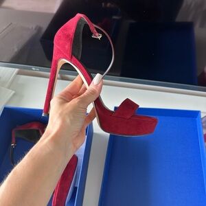 Elegant Red Suede Women's Heels